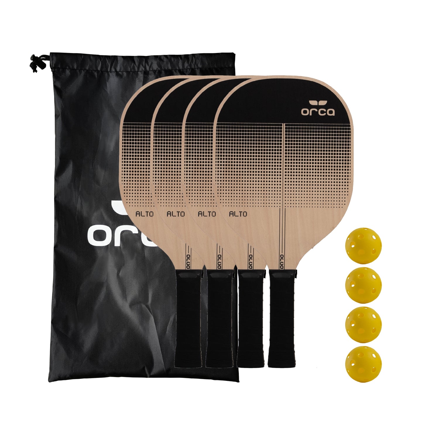 Alto Pickleball Paddle Set with Leather Handle, Black, 4 Count by