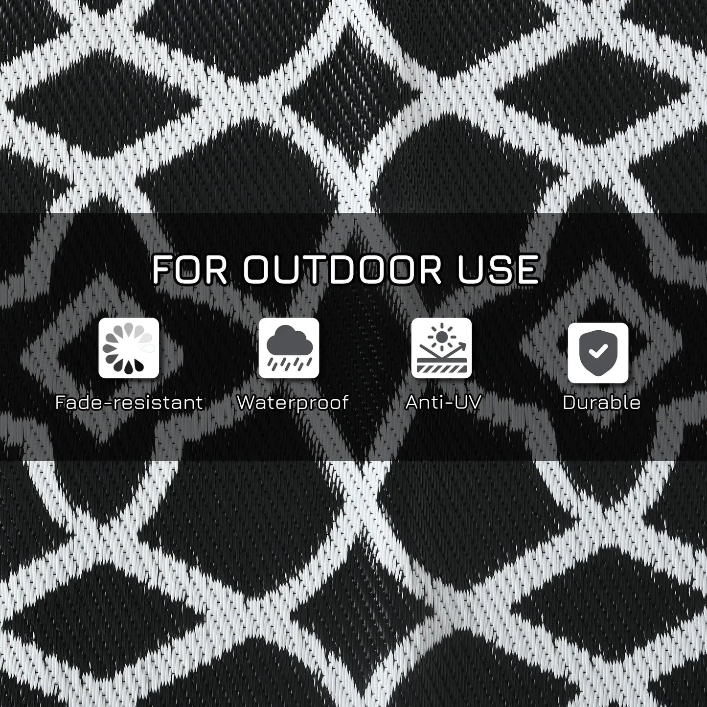 Outsunny 9' x 12' Reversible Outdoor Rug β Waterproof Plastic Straw Mat with Carry Bag, Black & White Clover