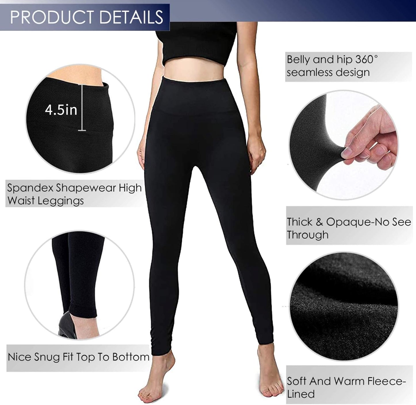 7 Pack Fleece Lined Leggings Womens Fashion High Waist Tummy Control Leggings for Women Winter Warm