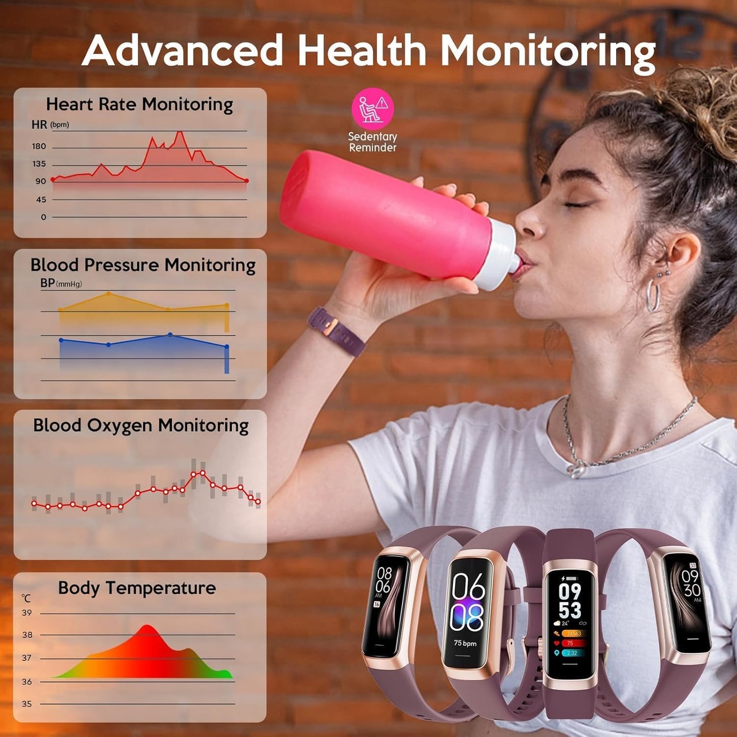 Fitness Tracker,2025 Smart Watch with Blood Pressure Heart Rate & Sleep Monitor IP67 Waterproof Step Calorie Counter Pedometer Fitness Activity Watch for Men Women Android Ios Phone (Purple)