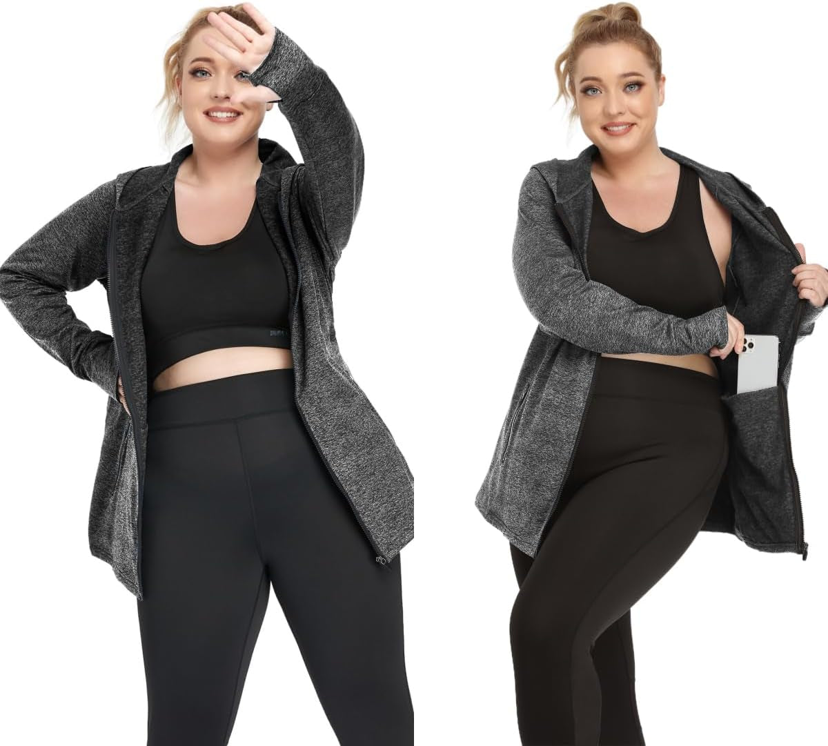 Women plus Size Fleece Jackets Full Zip up Hoodies Lightweight Workout Clothing for Running Yoga Gym