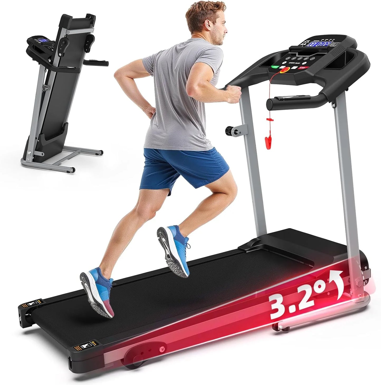 Foldable Treadmill with Incline and Bluetooth, 2.5HP Electric Folding Treadmill Running Walking Machine for Home Gym, Max 265 LBS Weight Capacity