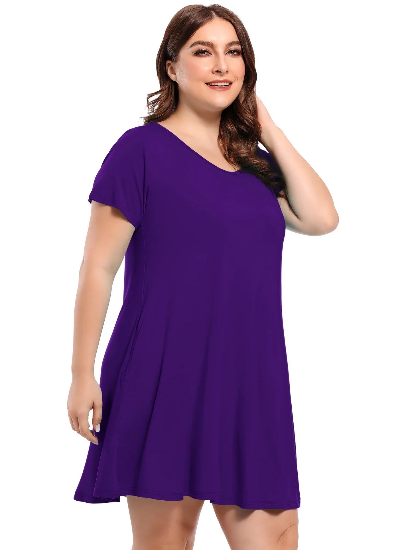 Womens plus Size Dresses with Pockets Casual Short Sleeve Dress Loose a Line Flowy Swing Darkpurple_2X