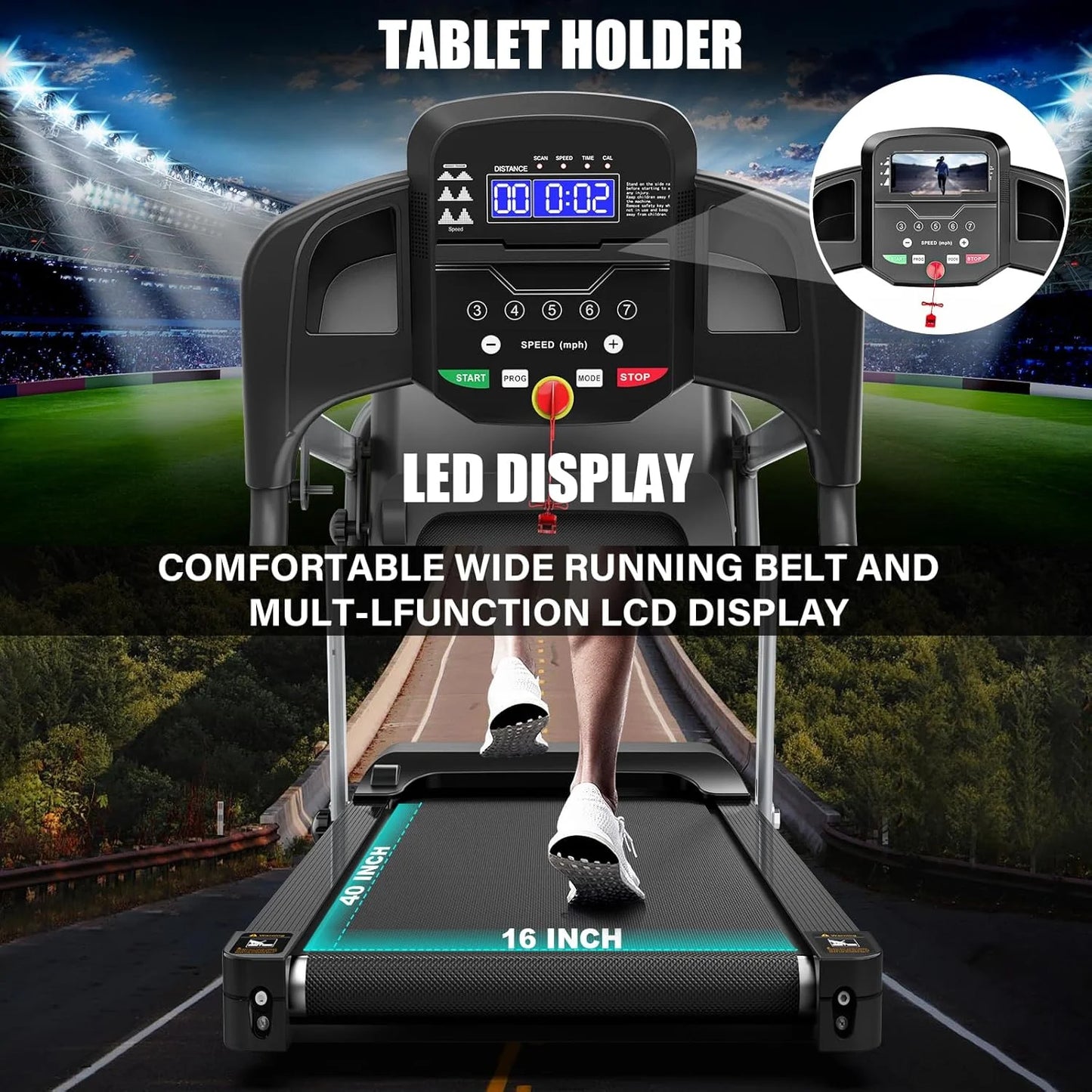 Foldable Treadmill with Incline and Bluetooth, 2.5HP Electric Folding Treadmill Running Walking Machine for Home Gym, Max 265 LBS Weight Capacity