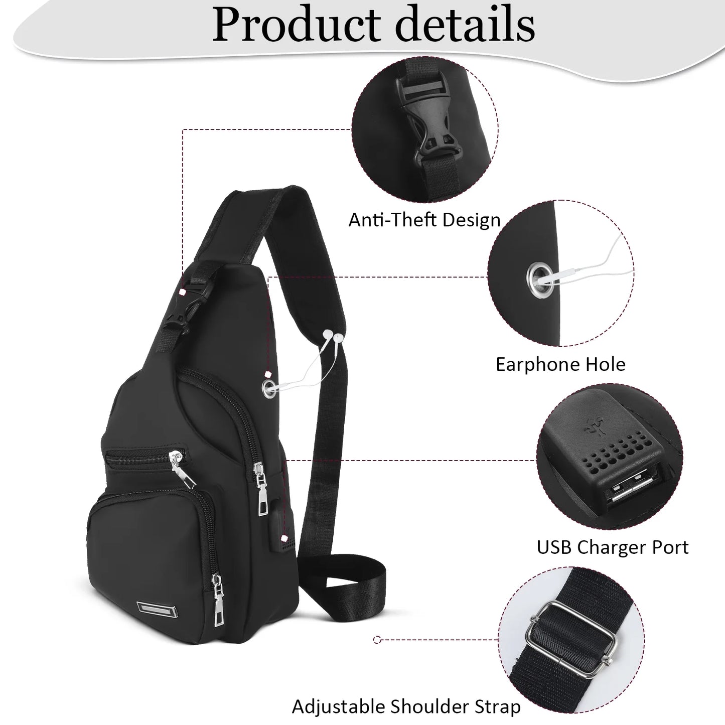 Waterproof Sling Bag Crossbody Backpack for Men Women, Sling Backpack Hiking Daypack with USB Charging Port, Multipurpose Cross Body Chest Bag for Hiking Walking Travel
