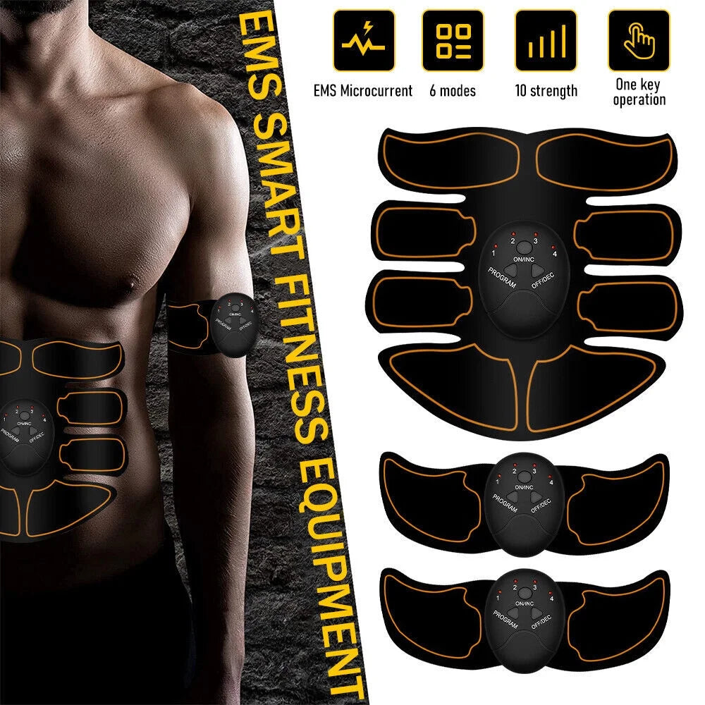 Abs Stimulator, Rechargeable Electric Muscle Toner for Men Women Abdominal Work Out, Wireless Portable To-Go Gym Device, Fitness Equipment, Black