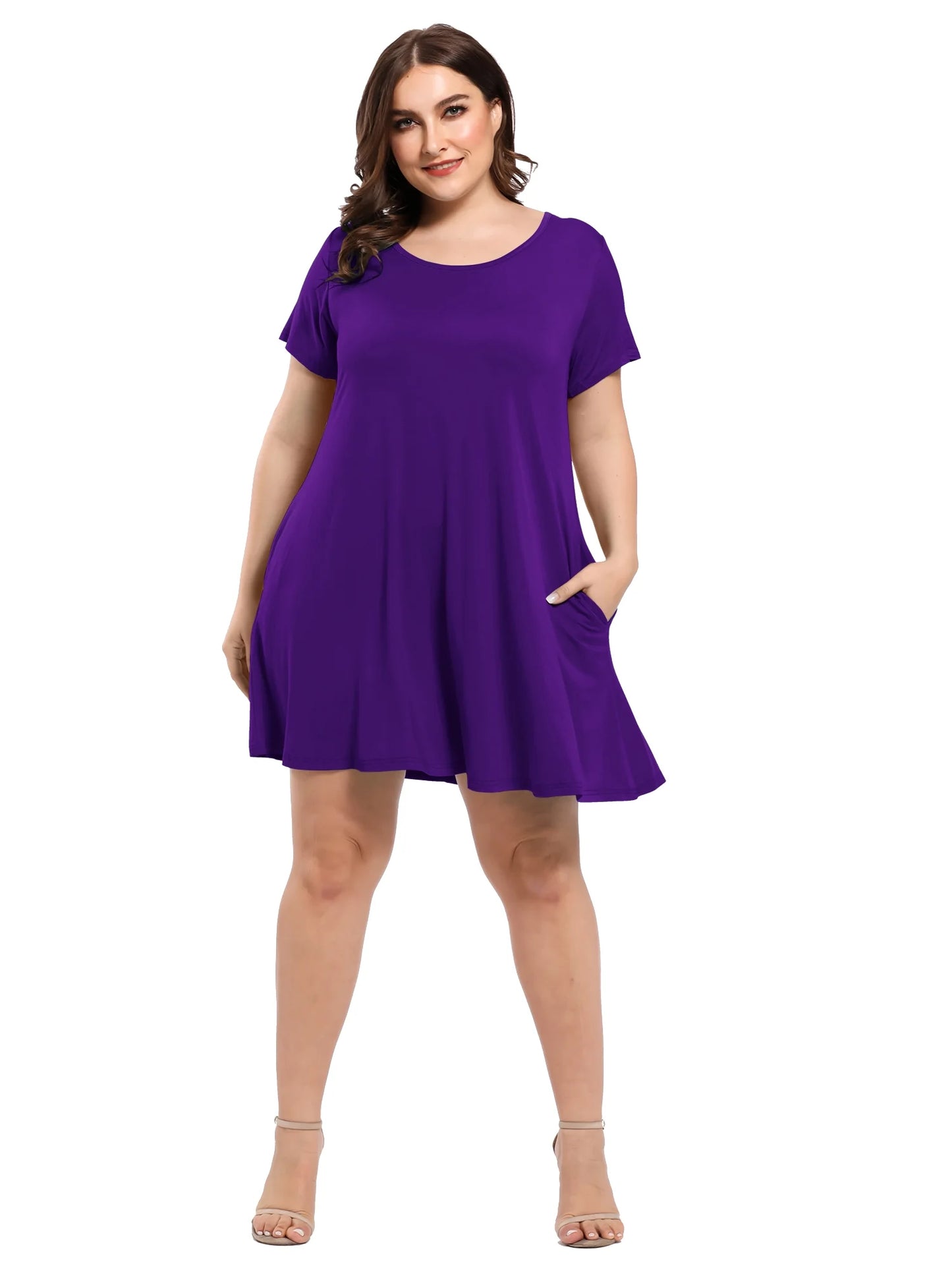 Womens plus Size Dresses with Pockets Casual Short Sleeve Dress Loose a Line Flowy Swing Darkpurple_2X