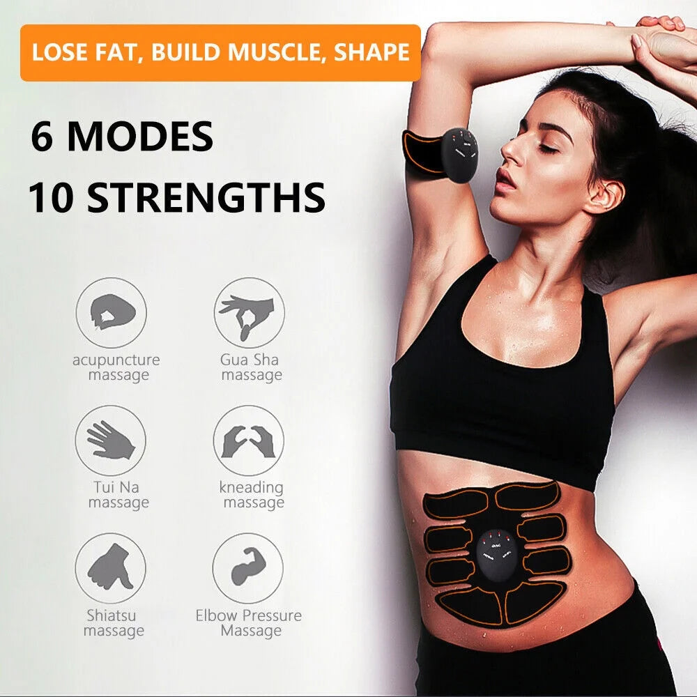 Abs Stimulator, Rechargeable Electric Muscle Toner for Men Women Abdominal Work Out, Wireless Portable To-Go Gym Device, Fitness Equipment, Black
