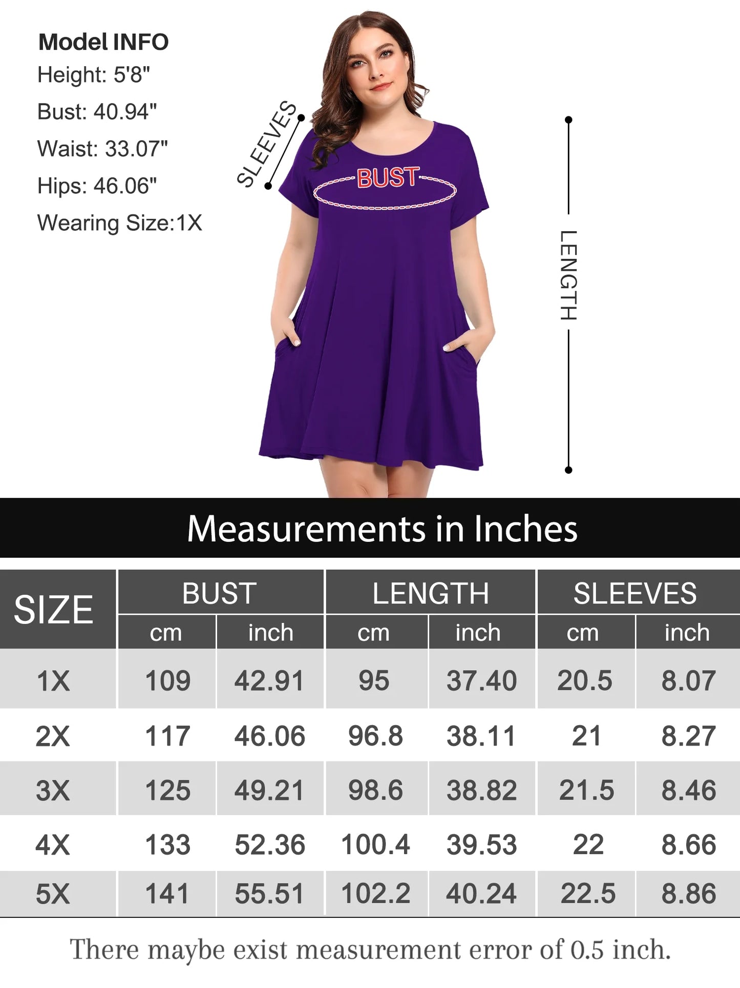 Womens plus Size Dresses with Pockets Casual Short Sleeve Dress Loose a Line Flowy Swing Darkpurple_2X