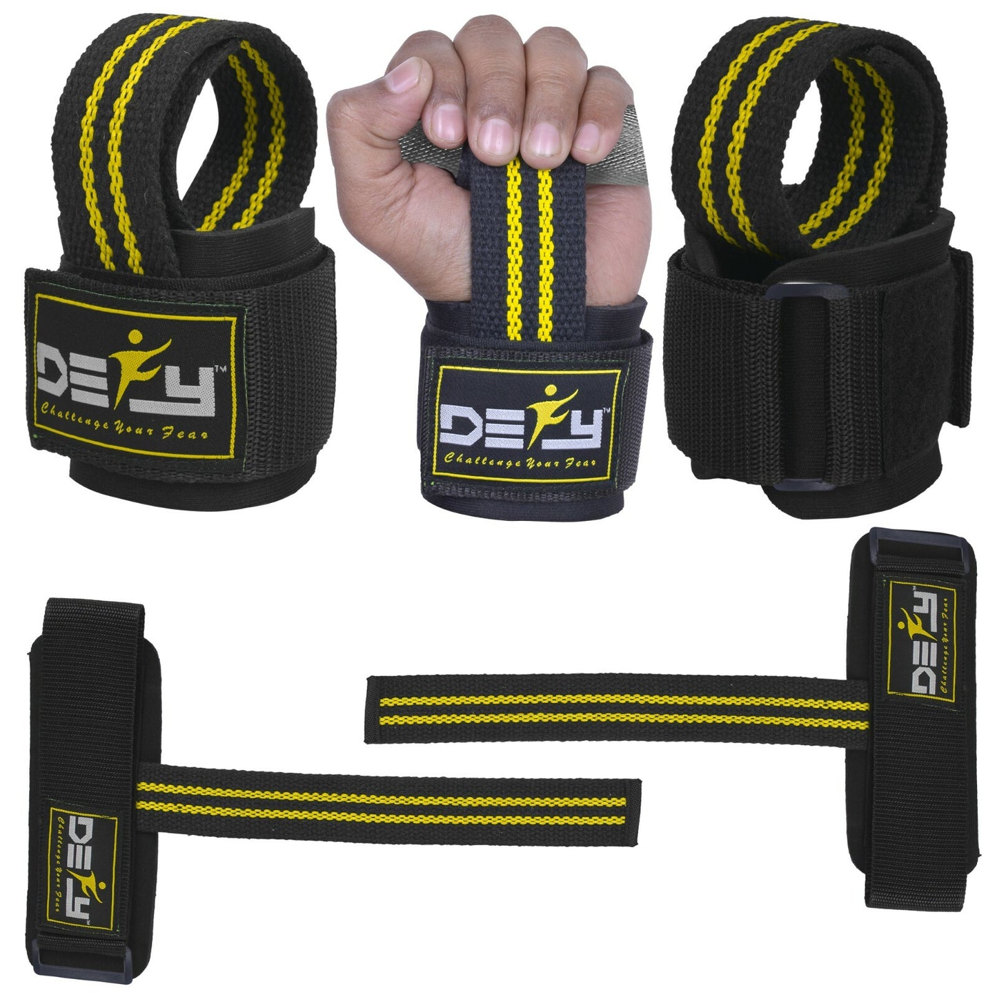 DEFY SPORTS™ Weight Lifting Gym Power Straps Grip Gloves Training Wrist Support