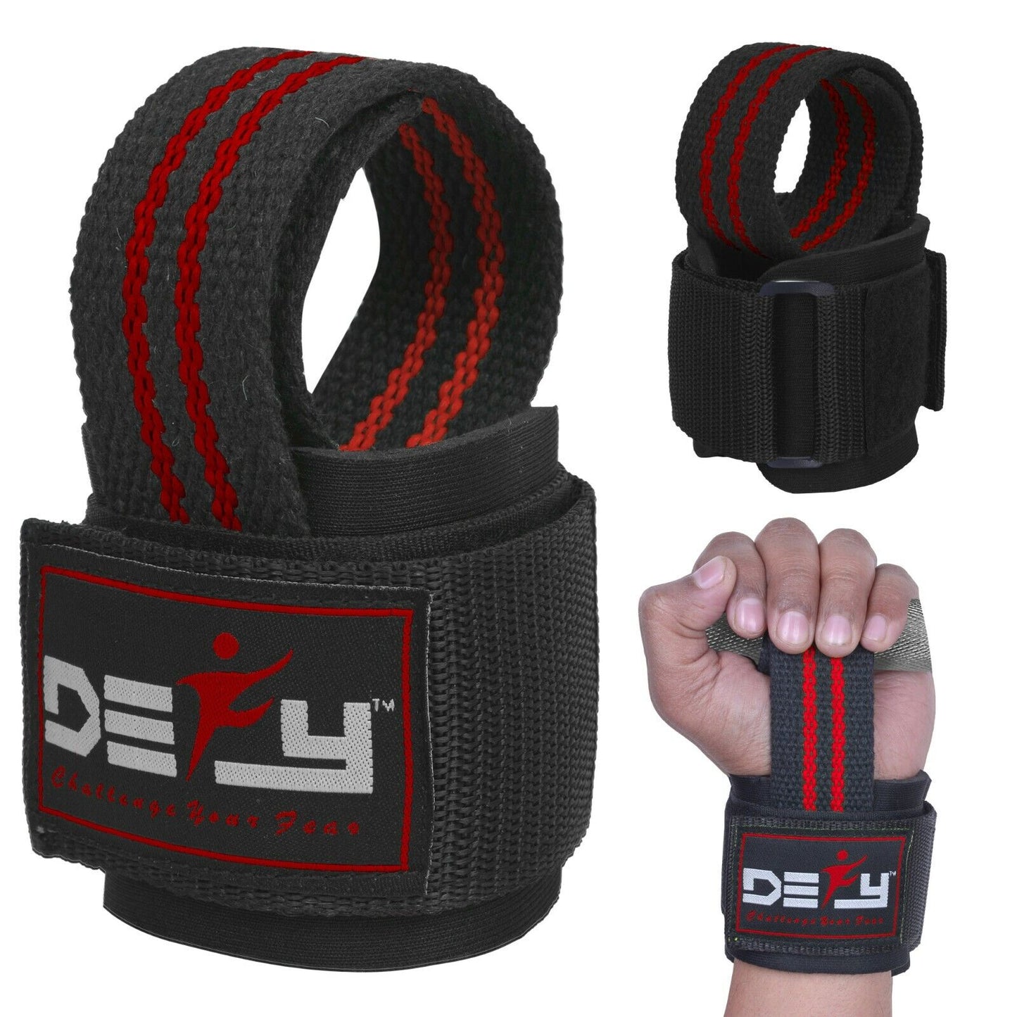 DEFY SPORTS™ Weight Lifting Gym Power Straps Grip Gloves Training Wrist Support
