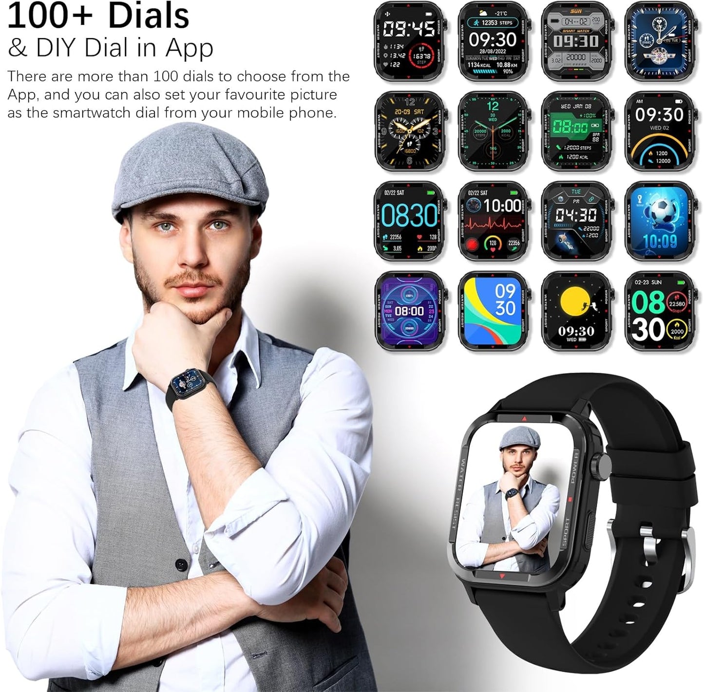 Smart Watches for Men (Answer/Make Call), Fitness Tracker with 123 Sport Modes, Heart Rate Monitor, Spo2, Step Counter, Sleep Tracker, IP68 Waterproof Sports Watch, Fitness Watch for Iphone & Android