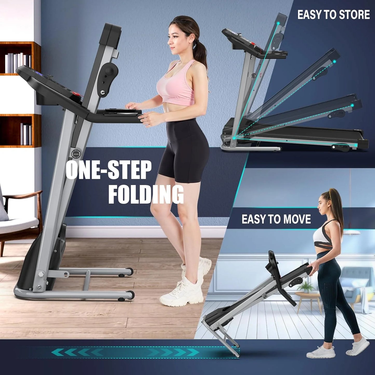 Foldable Treadmill with Incline and Bluetooth, 2.5HP Electric Folding Treadmill Running Walking Machine for Home Gym, Max 265 LBS Weight Capacity