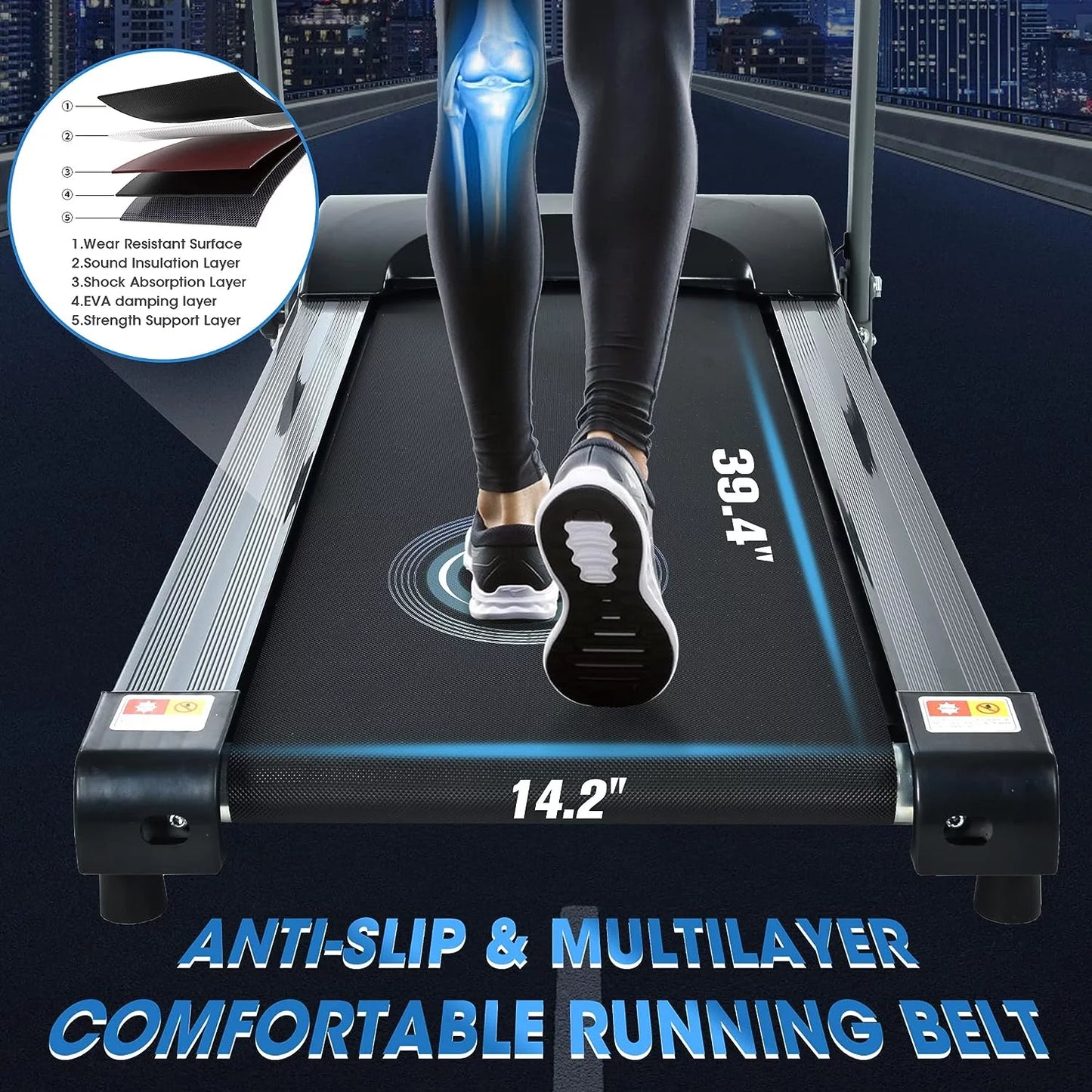 Hlaill 2.0HP Treadmill for Home Folding 240Lb Weight Capacity Walking Jogging Exercise Machine Health & Fitness Fixed Incline with HD Screen 3 Gear Adjustment Shock Absorber Running Belt