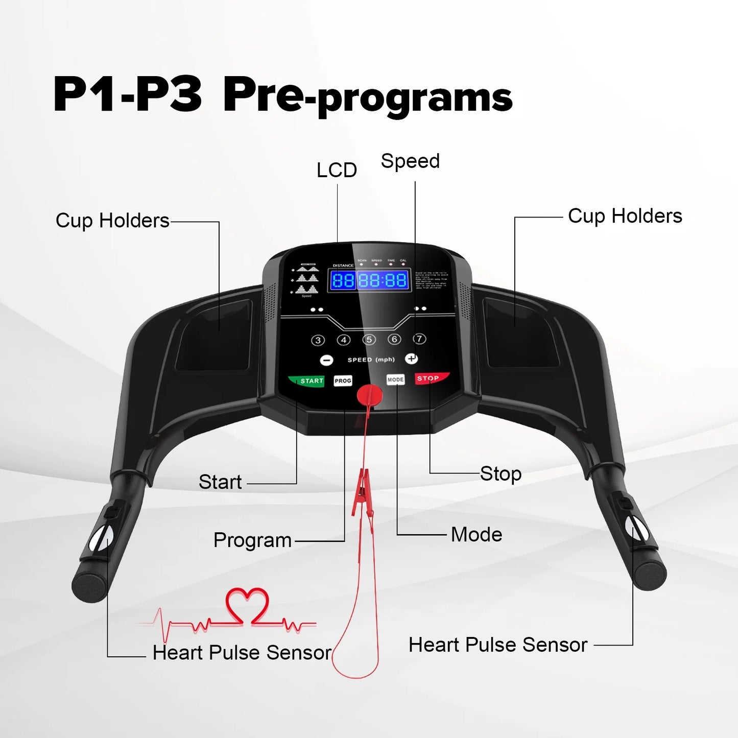 Foldable Treadmills for Home, 2.5HP Quiet Brushless, 7.5 MPH, Electric Running Machine for Home Office, Walking Running Exercise Treadmill with Heart Rate Sensor and LCD Display (GREY)