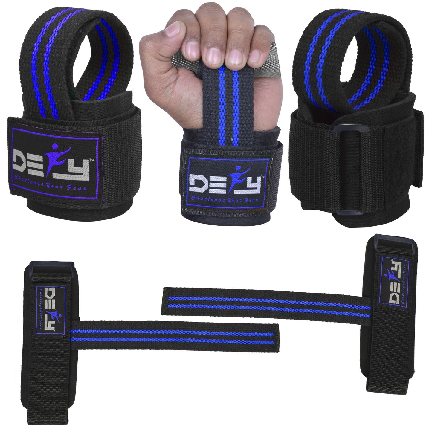 DEFY SPORTS™ Weight Lifting Gym Power Straps Grip Gloves Training Wrist Support