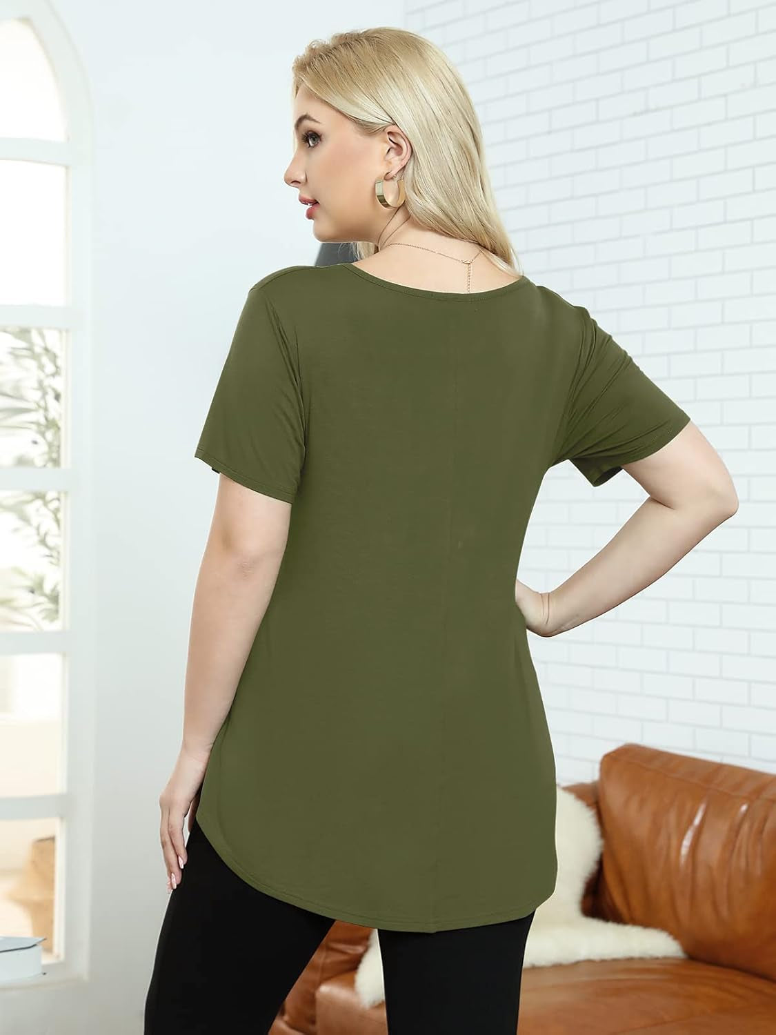 Women plus Size V-Neck Tunic Tops Loose T Shirt with Pocket