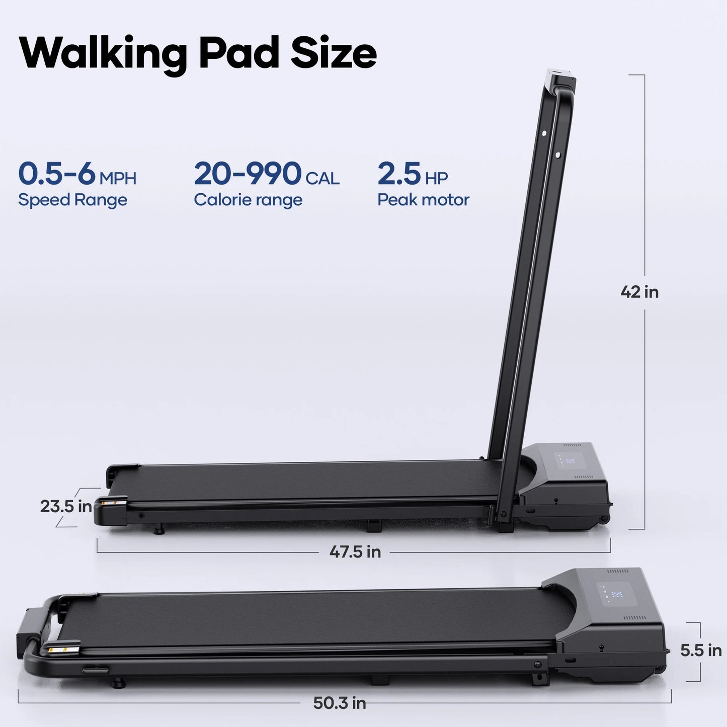 Treadmill Foldable 2-In-1 Walking Pad Compact Electric Running Remote Control for Home Fitness