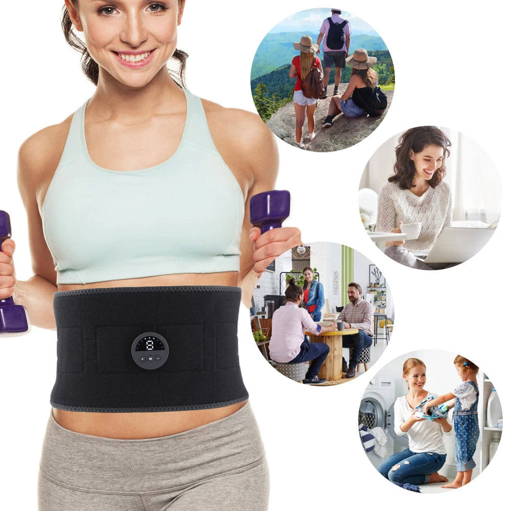 EMS Waist Abdominal Trainer Belt Muscle Stimulator Abs Muscle Toner Display Fat Burn Body Slimming Weight Loss Fitness Massage