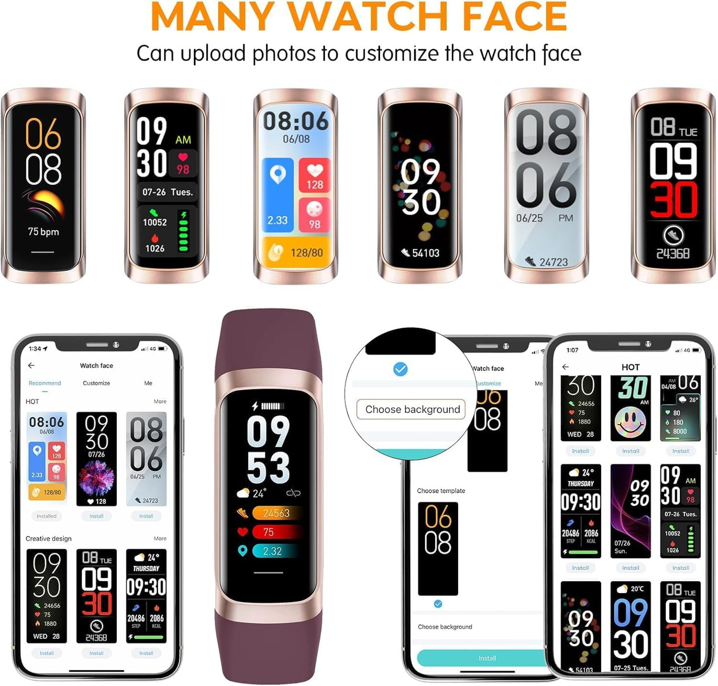 Fitness Tracker,2025 Smart Watch with Blood Pressure Heart Rate & Sleep Monitor IP67 Waterproof Step Calorie Counter Pedometer Fitness Activity Watch for Men Women Android Ios Phone (Purple)