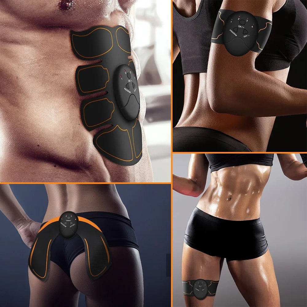 Abs Stimulator, Rechargeable Electric Muscle Toner for Men Women Abdominal Work Out, Wireless Portable To-Go Gym Device, Fitness Equipment, Black