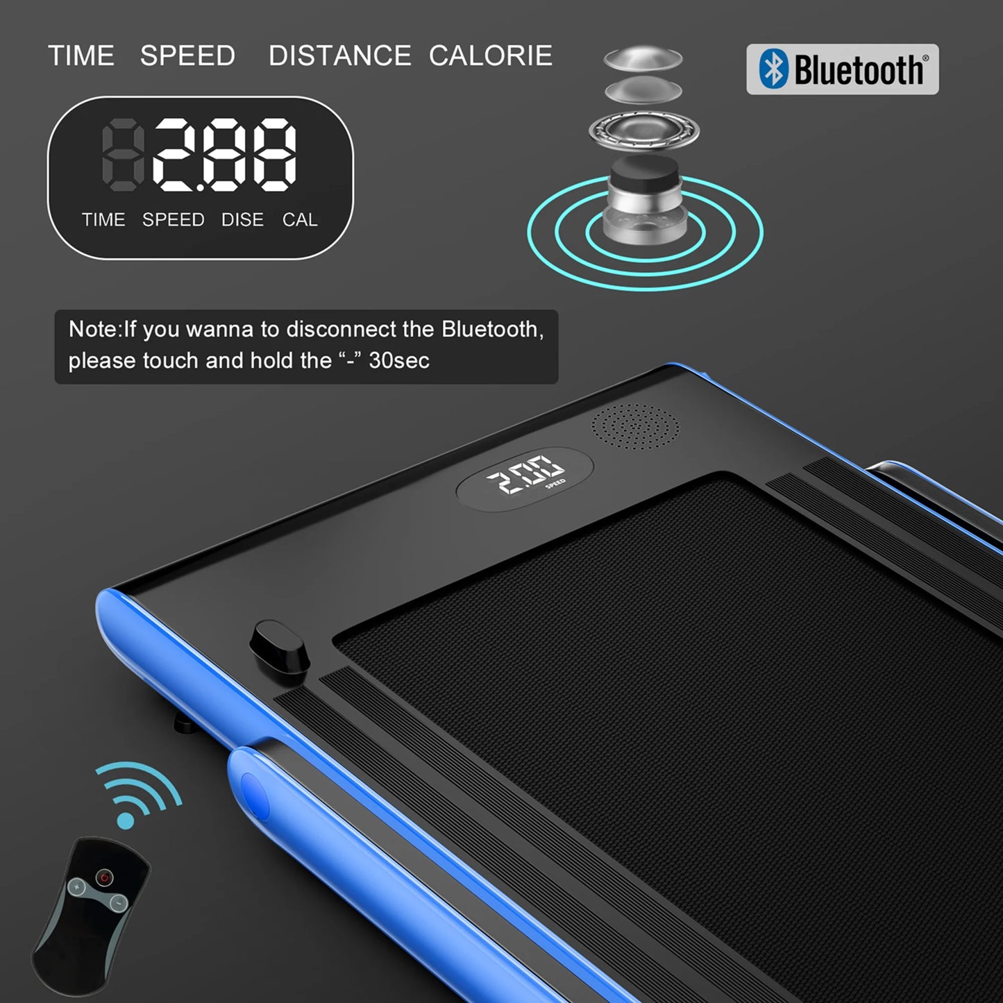 Superfit up to 7.5MPH 2.25HP 2 in 1 Single Display Screen Treadmill W/ APP Control Speaker Remote Control Blue