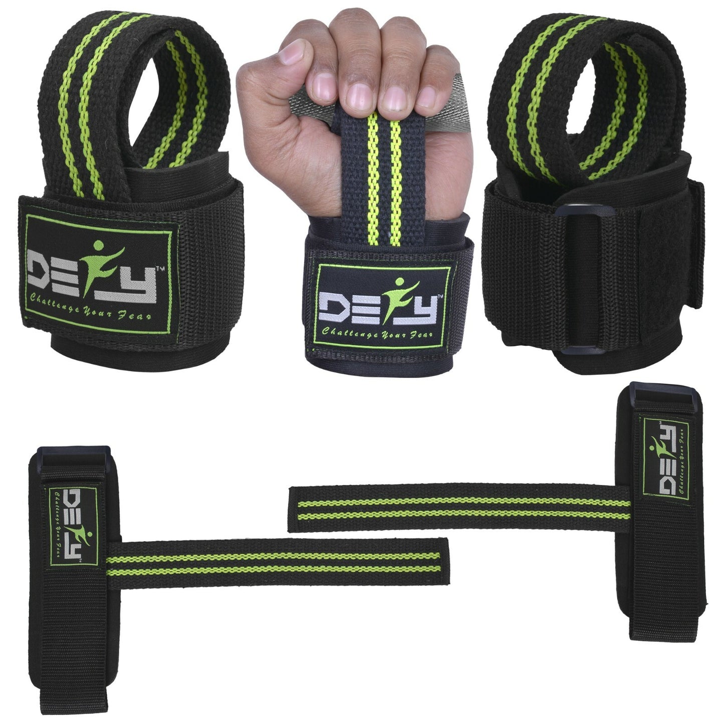 DEFY SPORTS™ Weight Lifting Gym Power Straps Grip Gloves Training Wrist Support