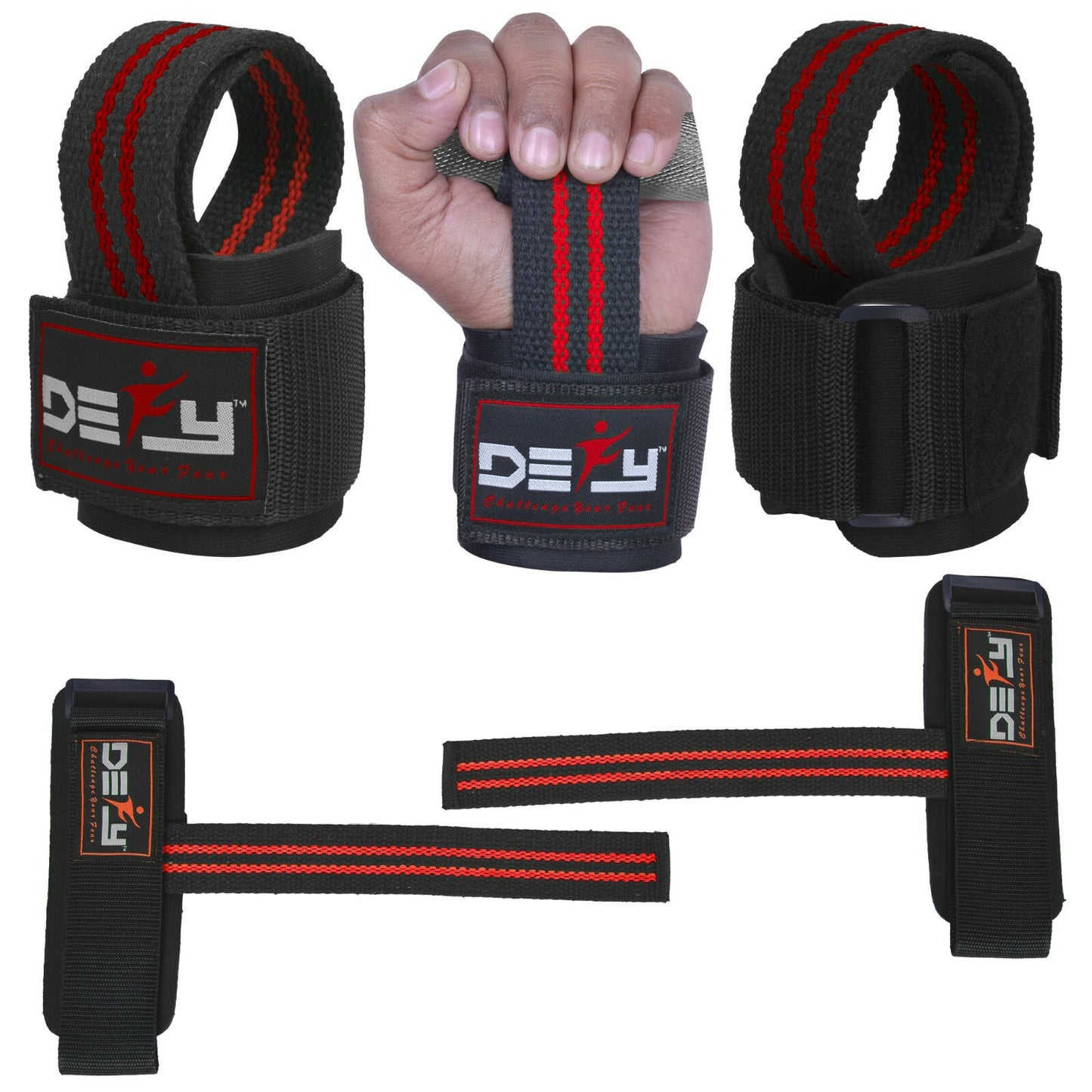 DEFY SPORTS™ Weight Lifting Gym Power Straps Grip Gloves Training Wrist Support
