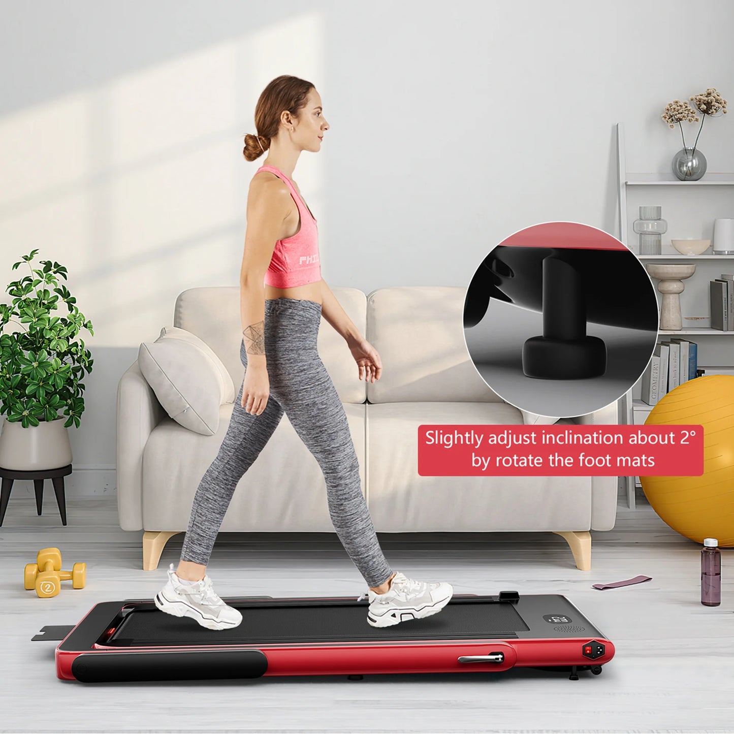 Superfit up to 7.5MPH 2.25HP 2 in 1 Single Display Screen Treadmill Remote Control W/ APP Control Speaker Red