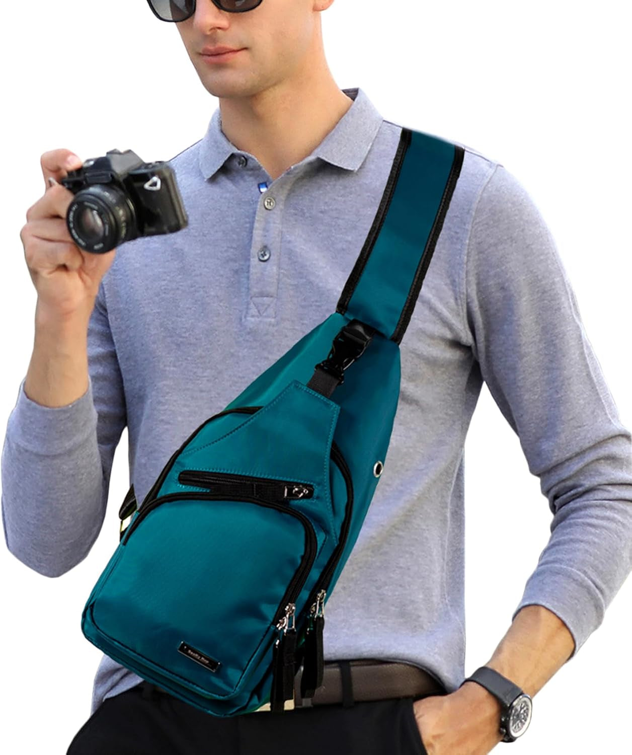 Men Women Sling Backpack Nylon Water Resistant Shoulder Chest Crossbody Sling Bag with USB Charging Port