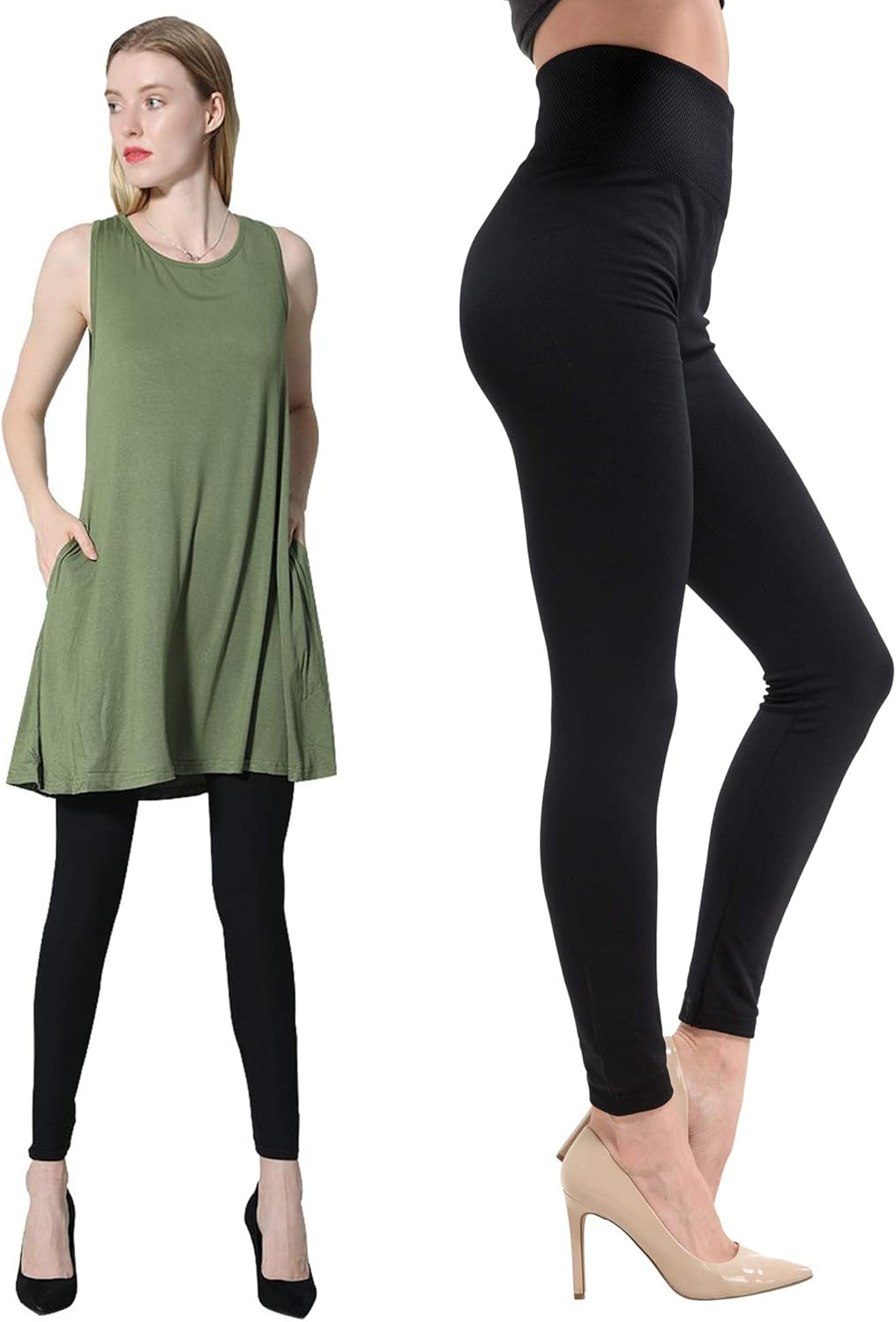 7 Pack Fleece Lined Leggings Womens Fashion High Waist Tummy Control Leggings for Women Winter Warm