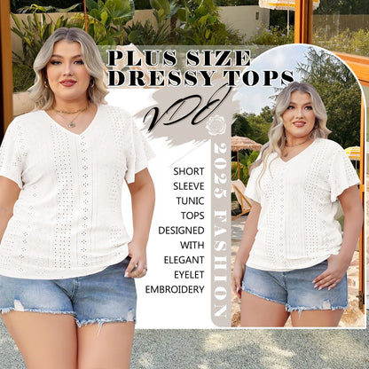 plus Size Women Tops Summer Short Sleeve Crew Neck Tunics Oversized Trendy Dressy White Blouse 5XL