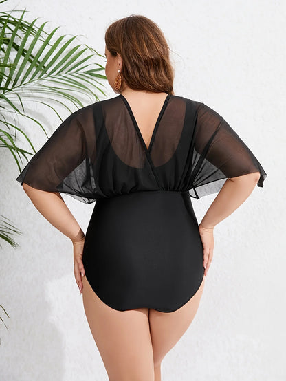 A Solid Color Swimsuit for Plus-Size Women