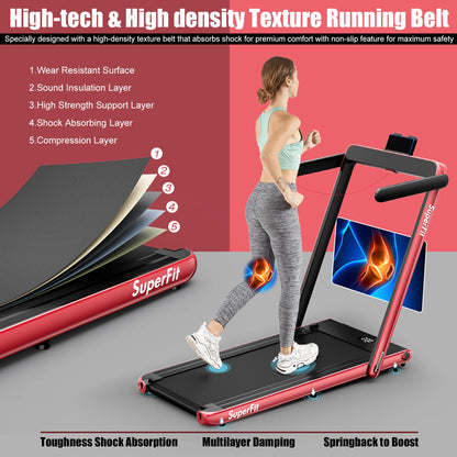 Superfit up to 7.5MPH 2.25HP 2 in 1 Single Display Screen Treadmill Remote Control W/ APP Control Speaker Red