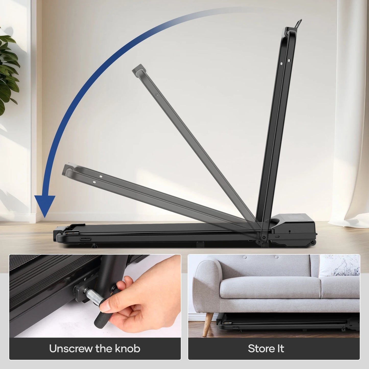 Treadmill Foldable 2-In-1 Walking Pad Compact Electric Running Remote Control for Home Fitness