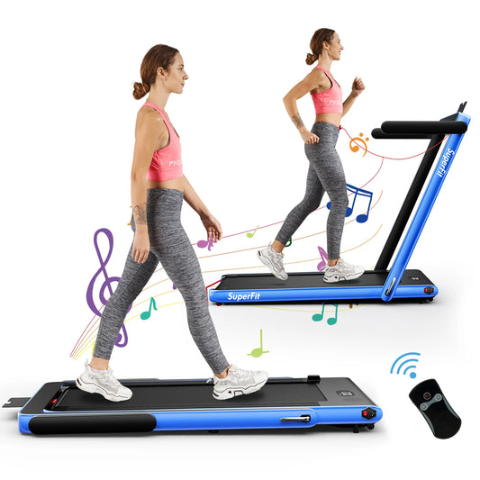 Superfit up to 7.5MPH 2.25HP 2 in 1 Single Display Screen Treadmill W/ APP Control Speaker Remote Control Blue