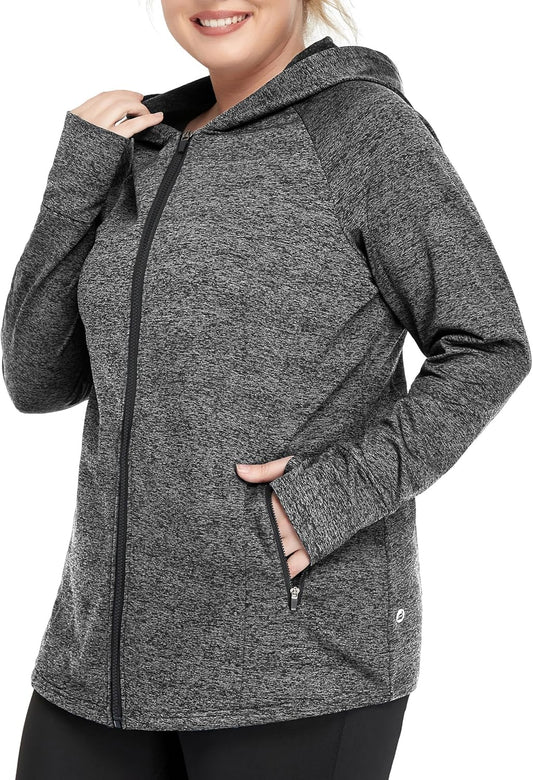 Women plus Size Fleece Jackets Full Zip up Hoodies Lightweight Workout Clothing for Running Yoga Gym