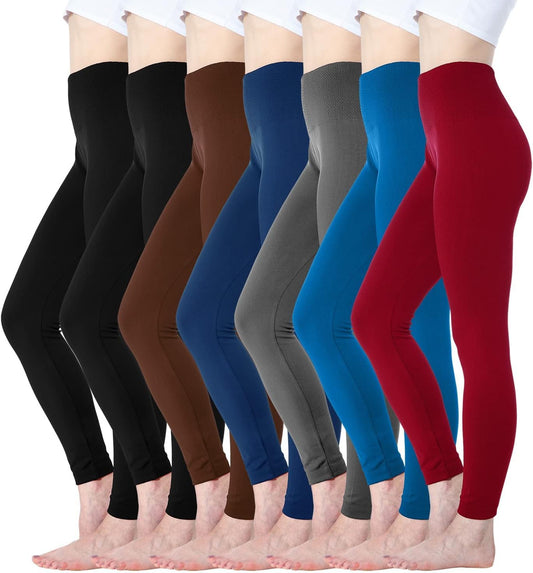 7 Pack Fleece Lined Leggings Womens Fashion High Waist Tummy Control Leggings for Women Winter Warm