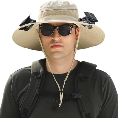 Wide Brim Solar Fan Outdoor Fishing Hat,Men Sun Hat with Solar Fan Fishing Hats,Solar Fan Hat Upf50+ Fan Hat
