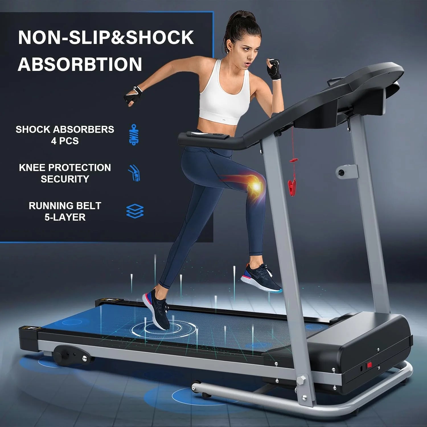 Foldable Treadmill with Incline and Bluetooth, 2.5HP Electric Folding Treadmill Running Walking Machine for Home Gym, Max 265 LBS Weight Capacity