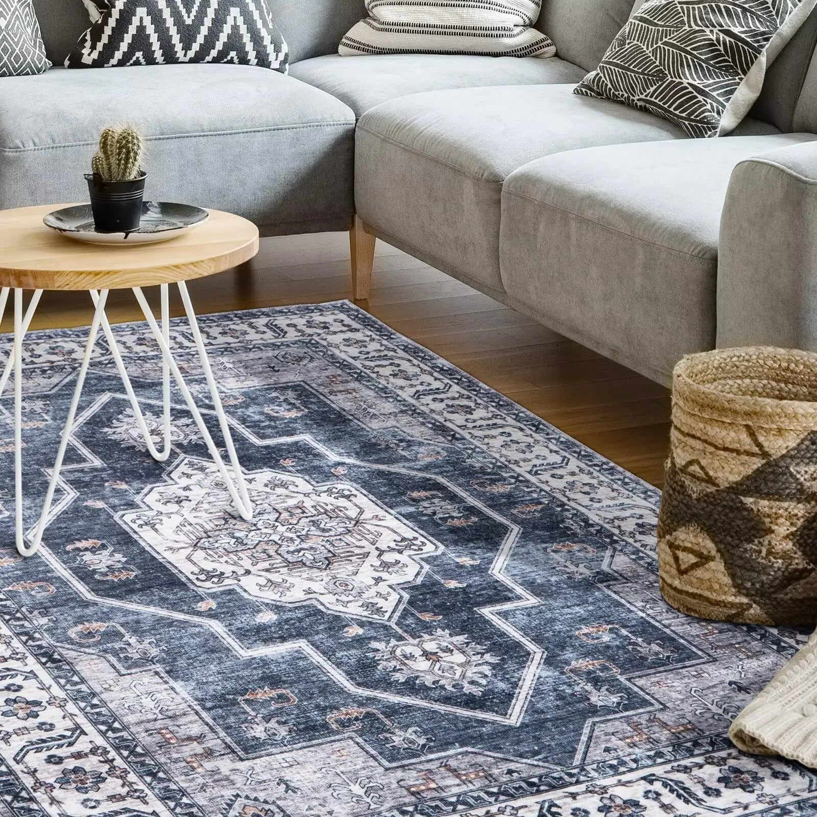 Navy BohoLux 4x6 Rug: Stain-Resistant & Washable