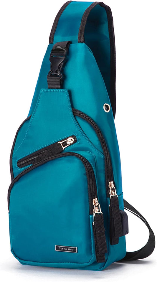 Men Women Sling Backpack Nylon Water Resistant Shoulder Chest Crossbody Sling Bag with USB Charging Port