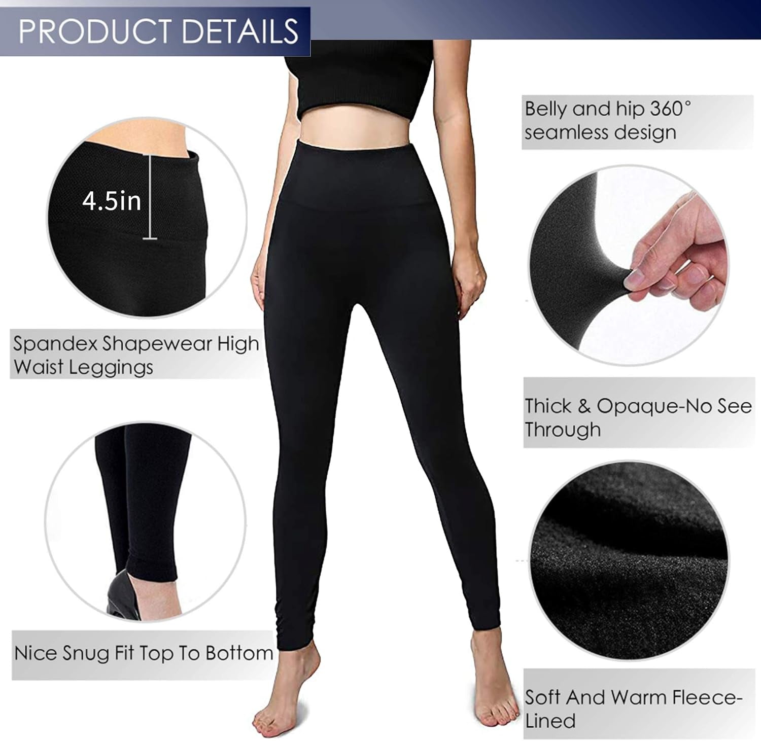 7 Pack Fleece Lined Leggings Womens Fashion High Waist Tummy Control Leggings for Women Winter Warm