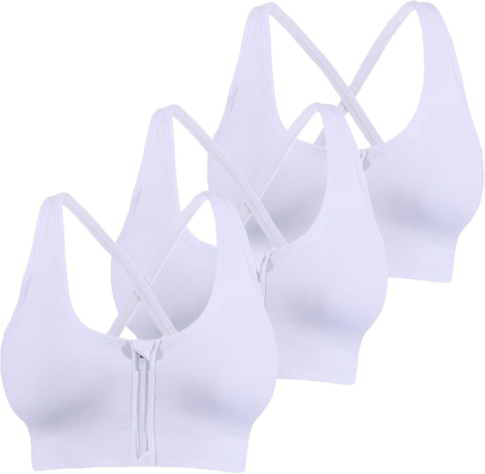3 Pack Women'S Medium Support Cross Back Wirefree Removable Cups Yoga Sport Bra
