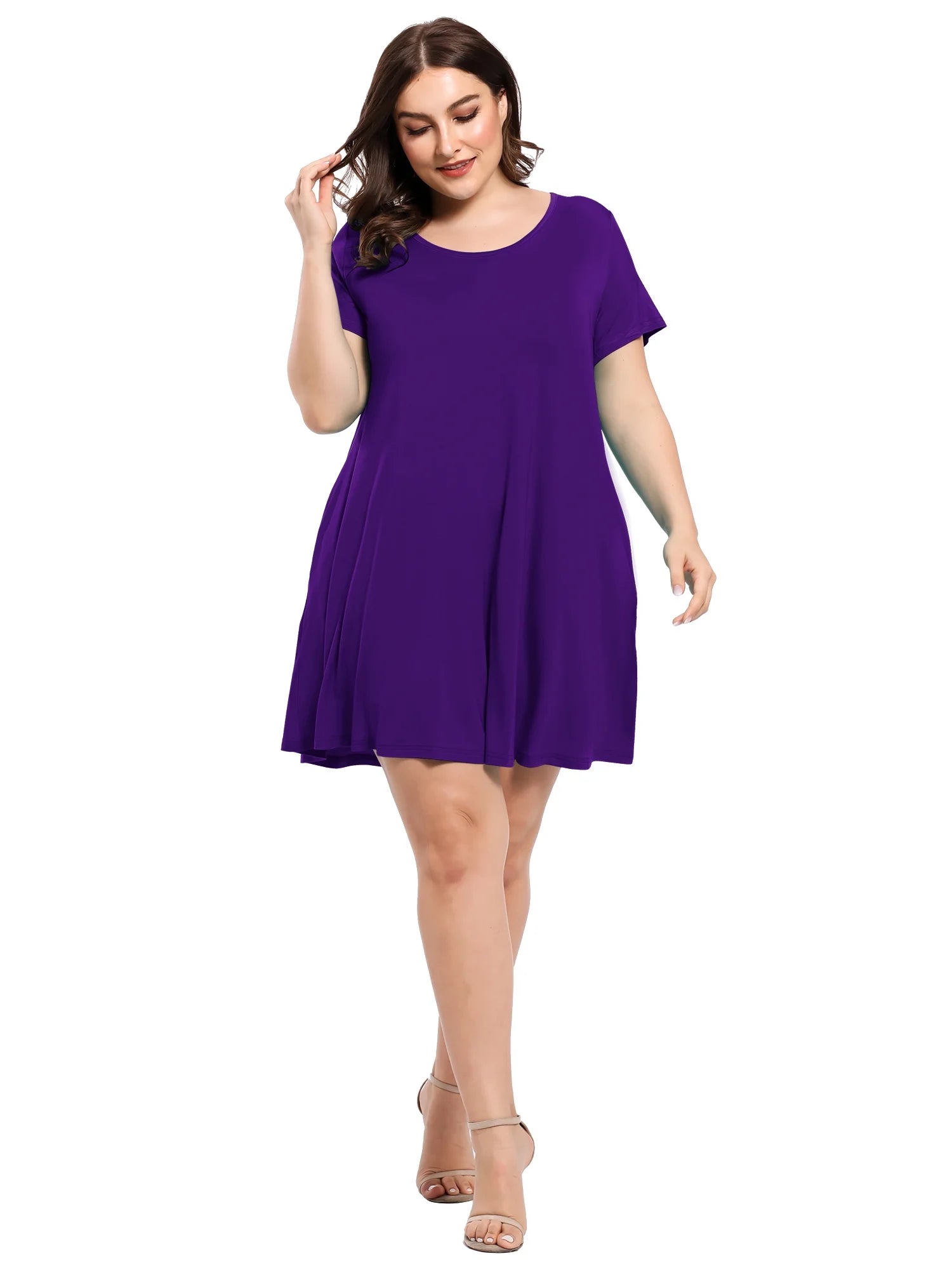 Womens plus Size Dresses with Pockets Casual Short Sleeve Dress Loose a Line Flowy Swing Darkpurple_2X