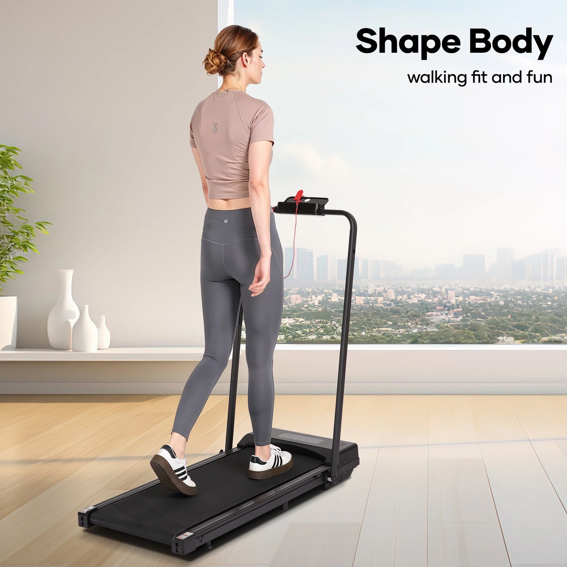 Treadmill Foldable 2-In-1 Walking Pad Compact Electric Running Remote Control for Home Fitness