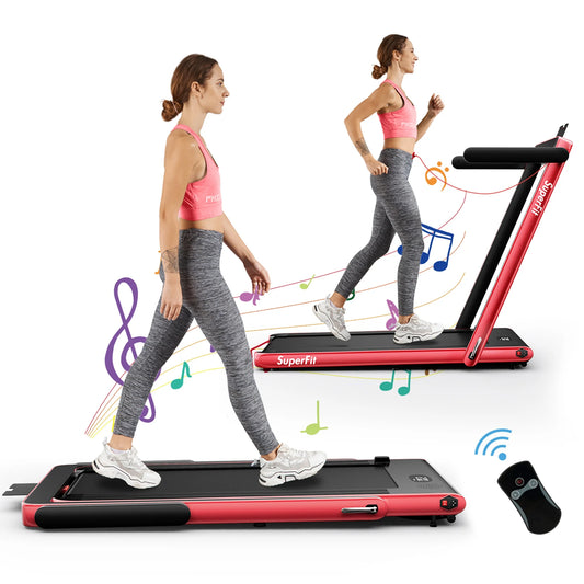 Superfit up to 7.5MPH 2.25HP 2 in 1 Single Display Screen Treadmill Remote Control W/ APP Control Speaker Red