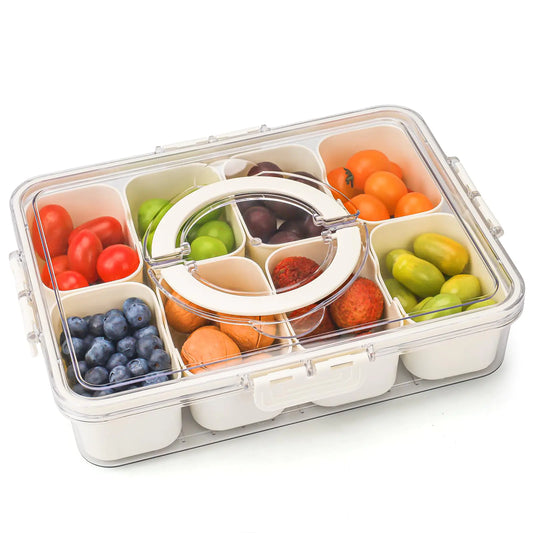 Snackle Box Container for Travel - Divided Serving Tray with Lid & Handle Road Trip Essentials Beach Necessities Picnic Accessories Snack with Dividers Snack Tackle Box for Kids & Adults