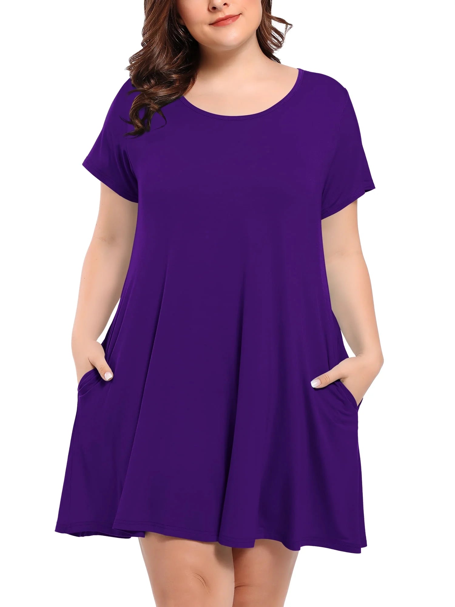 Womens plus Size Dresses with Pockets Casual Short Sleeve Dress Loose a Line Flowy Swing Darkpurple_2X