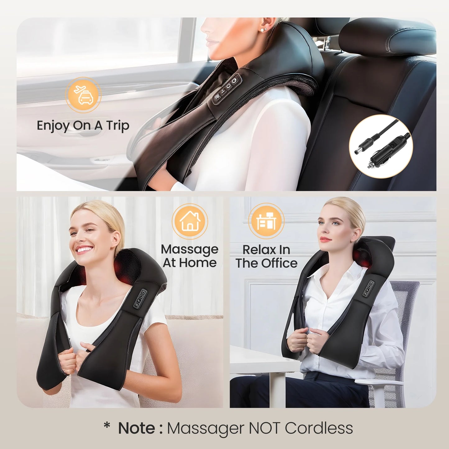 Shiatsu Neck Massager with Heat, Deep Tissue Shoulder and Back Massager for Home Office & Car Use, Gift for Men/Women